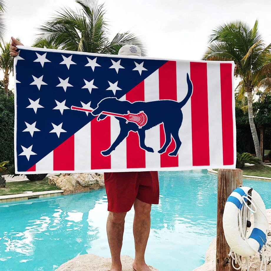 Guys Lacrosse Premium Beach Towel - Patriotic Lacrosse Dog 6 Guys Lacrosse Premium Beach Towel - Patriotic Lacrosse Dog - Image 4