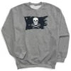 Guys Lacrosse Crewneck Sweatshirt - Lax Pirate Flag -Sport Gift Store lx 12371 GRAY FLAT