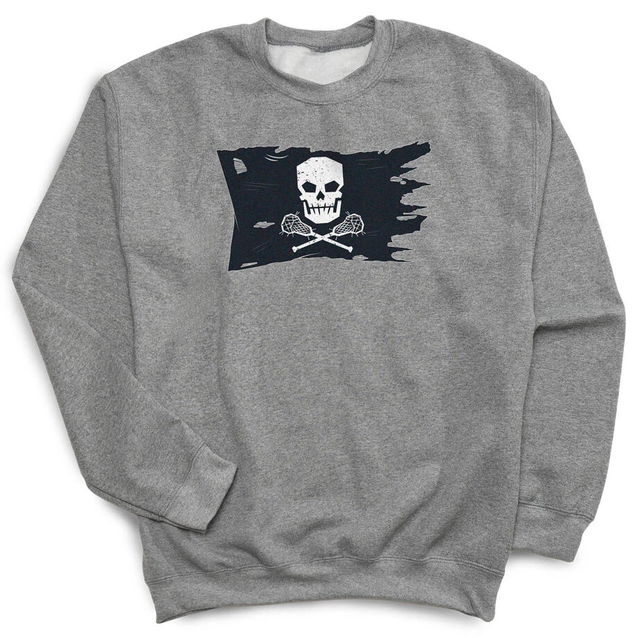 Guys Lacrosse Crewneck Sweatshirt - Lax Pirate Flag 3 Guys Lacrosse Crewneck Sweatshirt - Lax Pirate Flag