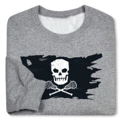 Guys Lacrosse Crewneck Sweatshirt - Lax Pirate Flag 9 Guys Lacrosse Crewneck Sweatshirt - Lax Pirate Flag -Sport Gift Store lx 12371 GRAY FOLD