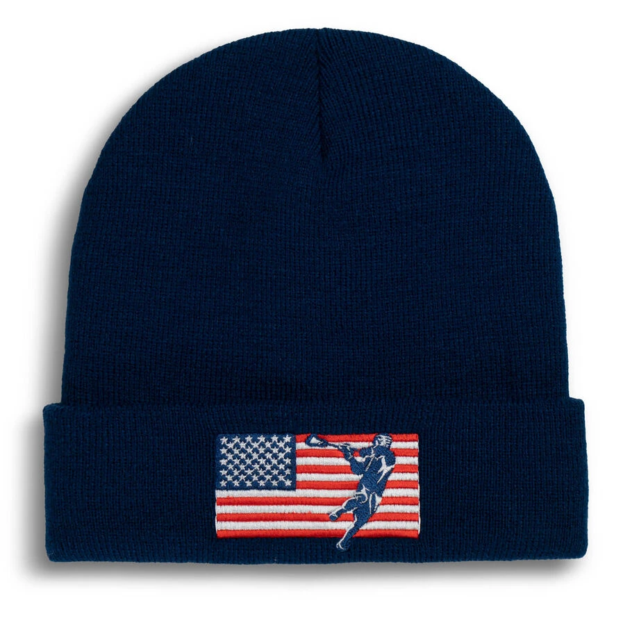 Guys Lacrosse Embroidered Beanie - Patriotic Lacrosse 3 Guys Lacrosse Embroidered Beanie - Patriotic Lacrosse