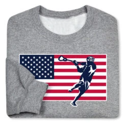 Guys Lacrosse Crewneck Sweatshirt - Patriotic Lacrosse -Sport Gift Store lx 12518 GRAY FOLD