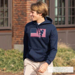 Guys Lacrosse Hooded Sweatshirt - Patriotic Lacrosse -Sport Gift Store lx 12519 NAVY LIFESTYLE MALE