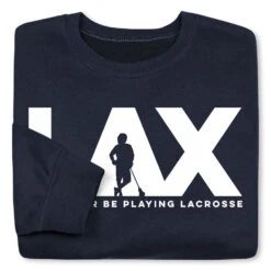 Guys Lacrosse Crewneck Sweatshirt - I'd Rather Lax -Sport Gift Store lx 12528 NAVY FOLD