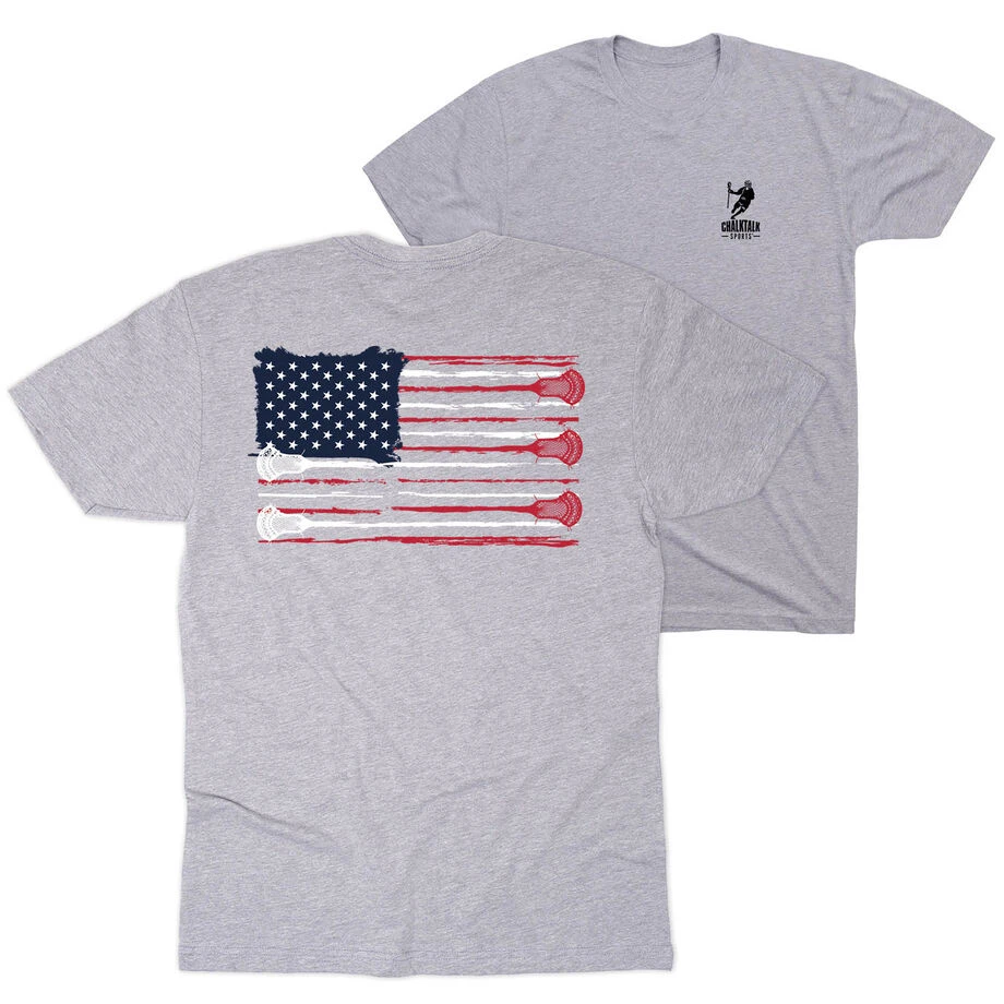 Guys Lacrosse Short Sleeve T-Shirt - American Flag (Back Design) 3 Guys Lacrosse Short Sleeve T-Shirt - American Flag (Back Design)