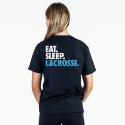 Lacrosse Short Sleeve T-Shirt - Eat. Sleep. Lacrosse. (Back Design) 8 Lacrosse Short Sleeve T-Shirt - Eat. Sleep. Lacrosse. (Back Design) -Sport Gift Store lx 12671 BLACK FEMALE BACK