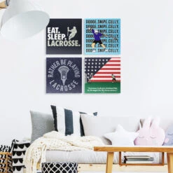 Guys Lacrosse Canvas Wall Art - Eat Sleep Lacrosse - 4 Piece Set -Sport Gift Store lx 12698 LIFESTYLE