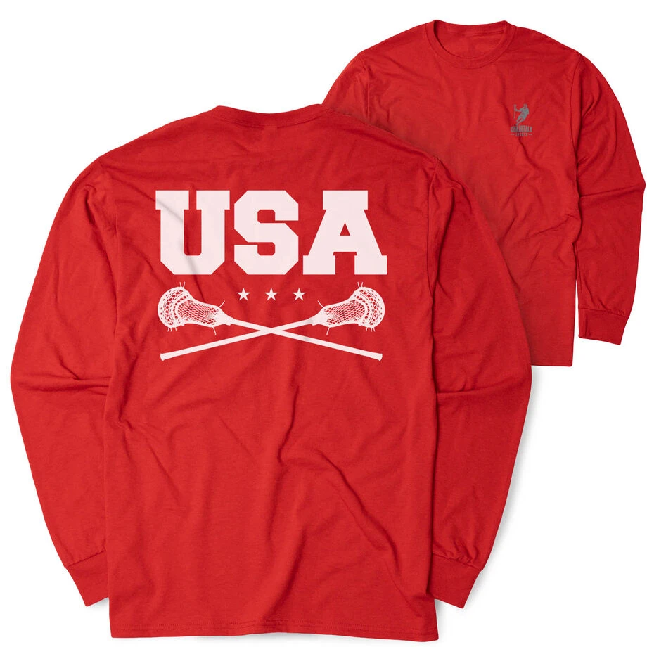 Guys Lacrosse Tshirt Long Sleeve - USA Lacrosse (Back Design) 3 Guys Lacrosse Tshirt Long Sleeve - USA Lacrosse (Back Design)