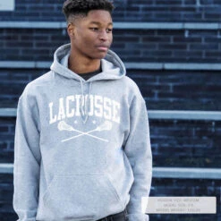 Guys Lacrosse Hooded Sweatshirt - Crossed Sticks -Sport Gift Store lx8351 3346 GRAY LIFESTYLE MALE
