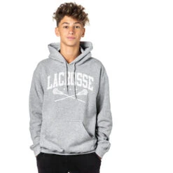 Guys Lacrosse Hooded Sweatshirt - Crossed Sticks -Sport Gift Store lx8351 3346 GRAY MALE