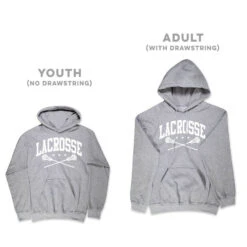 Guys Lacrosse Hooded Sweatshirt - Crossed Sticks -Sport Gift Store lx8351 3346 GRAY SIZE