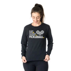 Pickleball Tshirt Long Sleeve - Eat. Sleep. Pickleball -Sport Gift Store pb 00015 BLACK FEMALE