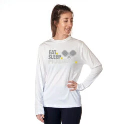 Pickleball Long Sleeve Performance Tee - Eat. Sleep. Pickleball -Sport Gift Store pb 00016 WHITE FEMALE