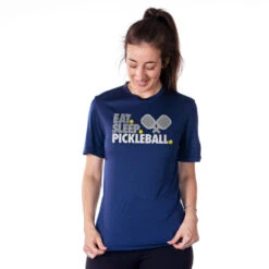 Pickleball Short Sleeve Performance Tee - Eat. Sleep. Pickleball -Sport Gift Store pb 00017 NAVY FEMALE