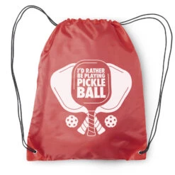 Pickleball Drawstring Backpack - I'd Rather Be Playing Pickleball -Sport Gift Store pb 00030 RED FLAT
