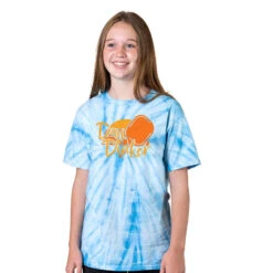 Pickleball Short Sleeve T-Shirt - Day Dinker Tie-Dye -Sport Gift Store pb 00061 BABYBLUE MODEL GIRL
