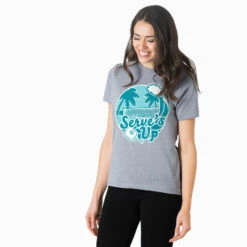 Pickleball Short Sleeve T-Shirt - Serve's Up 8 Pickleball Short Sleeve T-Shirt - Serve's Up -Sport Gift Store pb 00070 GRAY FEMALE