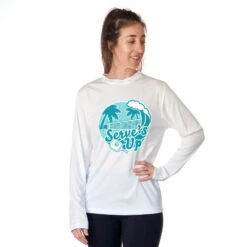 Pickleball Long Sleeve Performance Tee - Serve's Up -Sport Gift Store pb 00074 WHITE FEMALE