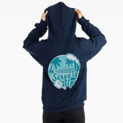Pickleball Hooded Sweatshirt - Serve's Up (Back Design) -Sport Gift Store pb 00096 NAVY FEMALE BACK