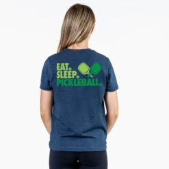 Pickleball Short Sleeve T-Shirt - Eat. Sleep. Pickleball (Back Design) -Sport Gift Store pb 00104 NAVY FEMALE BACK