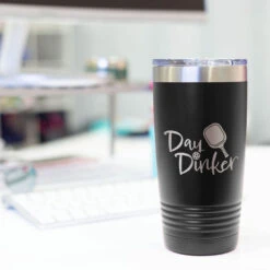 Pickleball 20 Oz. Double Insulated Tumbler - Day Dinker -Sport Gift Store pb 00119 BLACK DESK