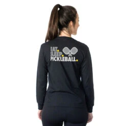 Pickleball Tshirt Long Sleeve - Eat. Sleep. Pickleball (Back Design) -Sport Gift Store pb 00155 BLACK FEMALE
