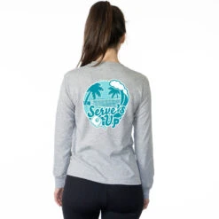 Pickleball Tshirt Long Sleeve - Serve's Up (Back Design) -Sport Gift Store pb 00159 GRAY FEMALE