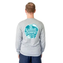 Pickleball Tshirt Long Sleeve - Serve's Up (Back Design) -Sport Gift Store pb 00159 GRAY MALE