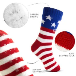 Patriotic Slipper Socks With Sherpa Lining -Sport Gift Store py 01720 DETAILS
