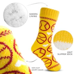 Softball Slipper Socks With Sherpa Lining 10 Softball Slipper Socks With Sherpa Lining -Sport Gift Store sb 02923 DETAILS