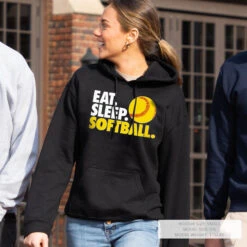 Softball Hooded Sweatshirt - Eat. Sleep. Softball. -Sport Gift Store sb 03005 BLACK LIFESTYLE FEMALE