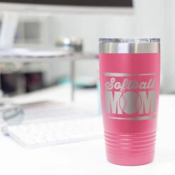 Softball 20 Oz. Double Insulated Tumbler - Mom -Sport Gift Store sb 03161 PINK DESK