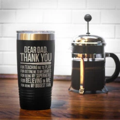 Softball 20 Oz. Double Insulated Tumbler - Dear Dad -Sport Gift Store sb 03559 BLACK COFFEE