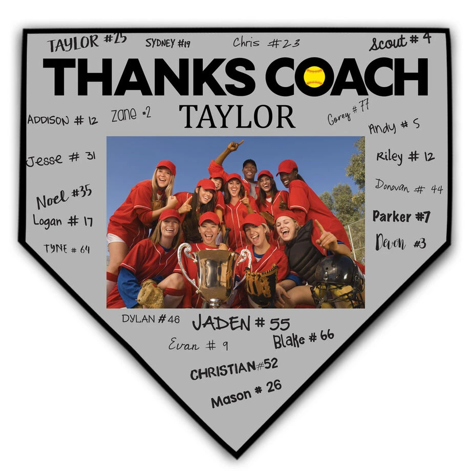 Softball Home Plate Plaque - Thank You Coach Photo Autograph 3 Softball Home Plate Plaque - Thank You Coach Photo Autograph