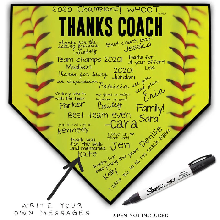 Softball Home Plate Plaque - Thanks Coach 3 Softball Home Plate Plaque - Thanks Coach
