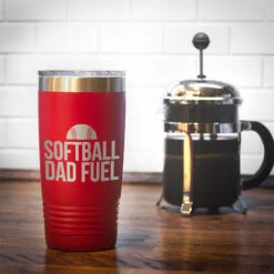 Softball 20oz. Double Insulated Tumbler - Softball Dad Fuel -Sport Gift Store sb 03886 RED COFFEE