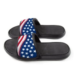 Softball Repwell® Slide Sandals - American Flag Ball -Sport Gift Store sb 03893 SIDE