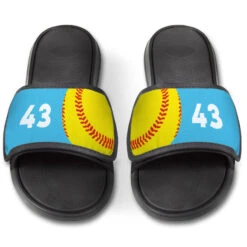 Softball Repwell® Slide Sandals - Ball And Number Reflected -Sport Gift Store sb 03894 CAROLINA FRONT