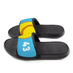 Softball Repwell® Slide Sandals - Ball And Number Reflected -Sport Gift Store sb 03894 CAROLINA SIDE