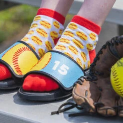 Softball Repwell® Slide Sandals - Ball And Number Reflected -Sport Gift Store sb 03894 LIFESTYLE 2 CAROLINA