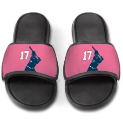 Softball Repwell® Slide Sandals - Batter Silhouette With Number -Sport Gift Store sb 03895 PINKNAVY FRONT