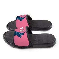 Softball Repwell® Slide Sandals - Batter Silhouette With Number -Sport Gift Store sb 03895 PINKNAVY SIDE