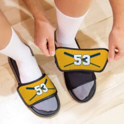 Softball Repwell® Sandal Straps - Crossed Bats With Numbers -Sport Gift Store sb 03896 STRAPS YELLOWNAVY LIFESTYLE