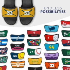 Softball Repwell® Sandal Straps - Crossed Bats With Numbers -Sport Gift Store sb 03896 STRAPS YELLOWNAVY MULTI