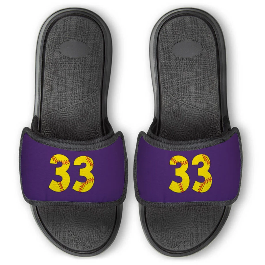 Softball Repwell® Slide Sandals - Softball Number Stitches 3 Softball Repwell® Slide Sandals - Softball Number Stitches