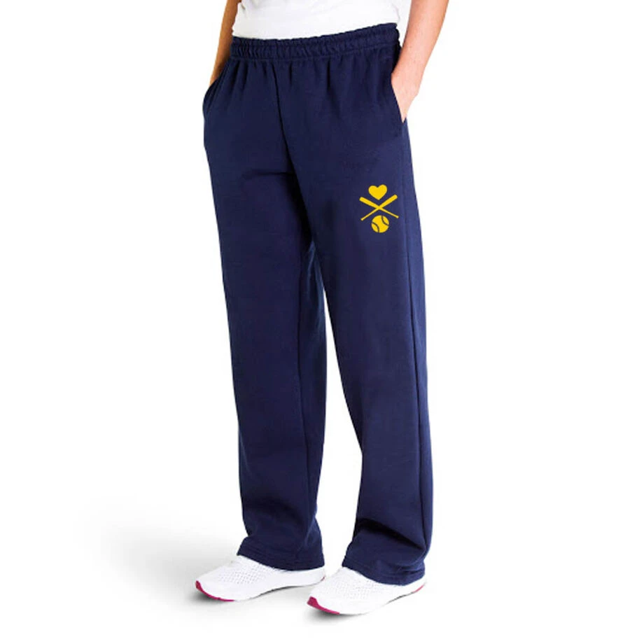 Softball Fleece Sweatpants - Crossed Softball Bats 3 Softball Fleece Sweatpants - Crossed Softball Bats
