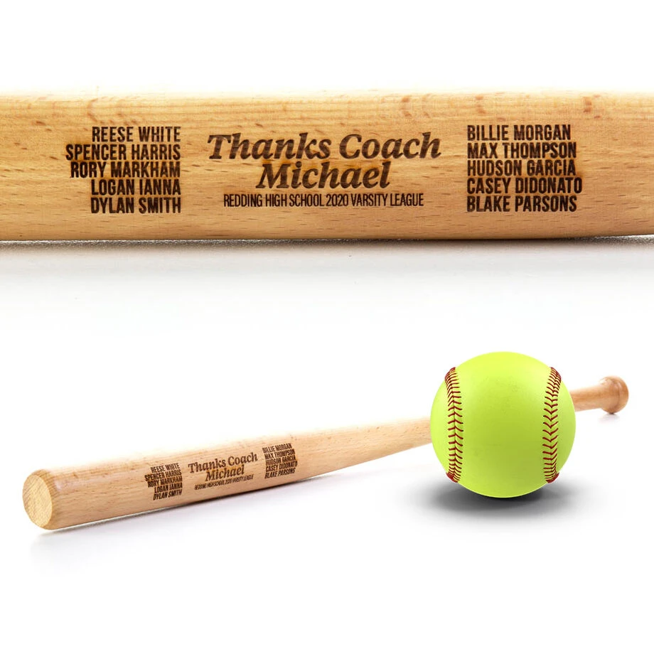 Engraved Mini Softball Bat - Thanks Coach With Roster 4 Engraved Mini Softball Bat - Thanks Coach With Roster - Image 2