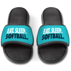 Softball Repwell® Slide Sandals - Eat. Sleep. Softball. -Sport Gift Store sb 03966 TEAL FRONT