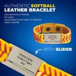 Authentic Softball Leather Bracelet With Slider - Personalized Bat -Sport Gift Store sb 04027 DETAILS