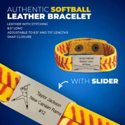 Authentic Softball Leather Bracelet With Slider - Personalized Player 8 Authentic Softball Leather Bracelet With Slider - Personalized Player -Sport Gift Store sb 04029 DETAILS